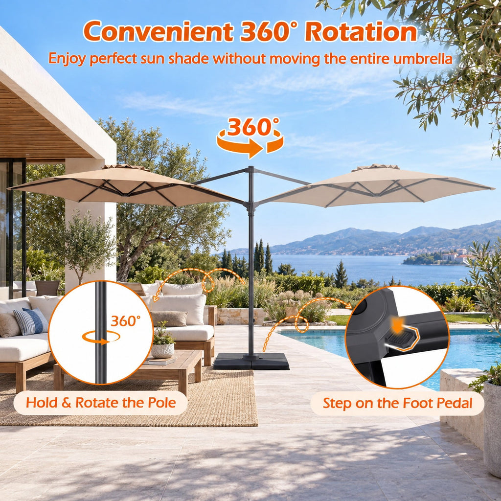 Airfind 10 FT Patio Cantilever Umbrella with 360° Rotation and Air Vent for Backyard and Poolside, Polyester Fabric Metal PP Frame, Tan