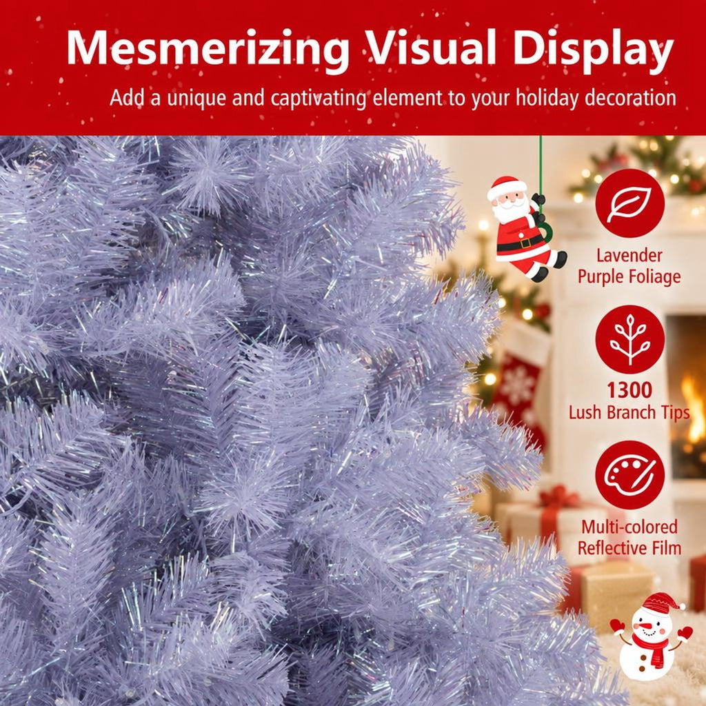 Airfind 7.5 FT Pre-Lit Tinsel Christmas Tree Artificial Xmas Tree, PVC PET Metal, 4.5 X 7.5 Ft, Lavender Purple for Convenient Everyday Use, Purple