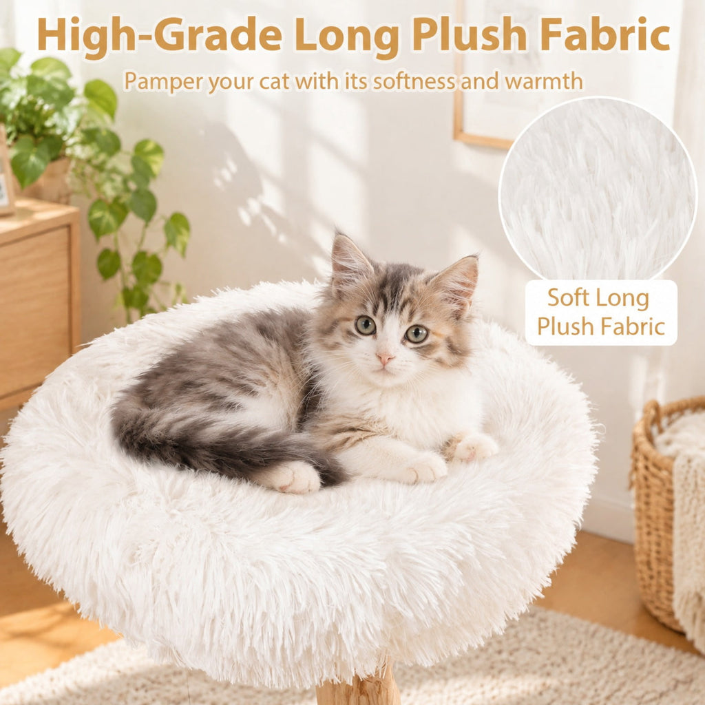 Airfind Cat Tree Solid Pear Wood with Perch and Natural Jute Scratching Posts, 22 lbs Capacity, Pear Wood Jute Long Plush Fabric Frame, White