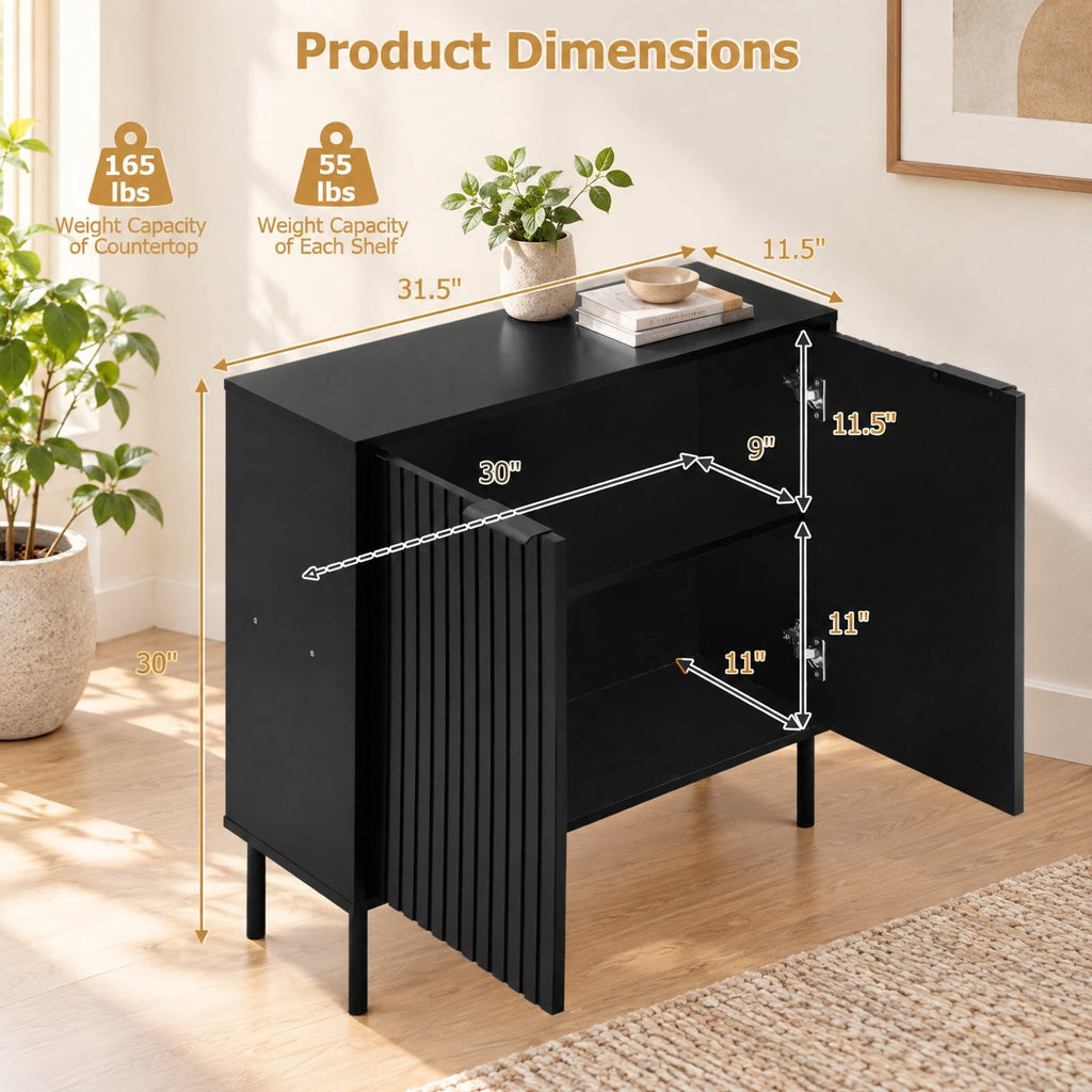 Airfind Fluted Buffet Cabinet with 2-Door Sideboard for Kitchen and Dining Room, Black, Metal legs provide strong and reliable support