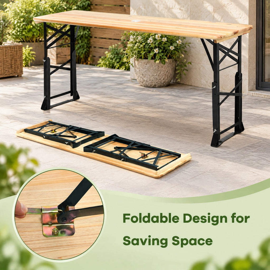 Airfind 66.5 Inch Outdoor Wood Folding Picnic Table with Adjustable Heights, 110 lbs Capacity, Wood metal Frame, 66.5 Footprint, Wood