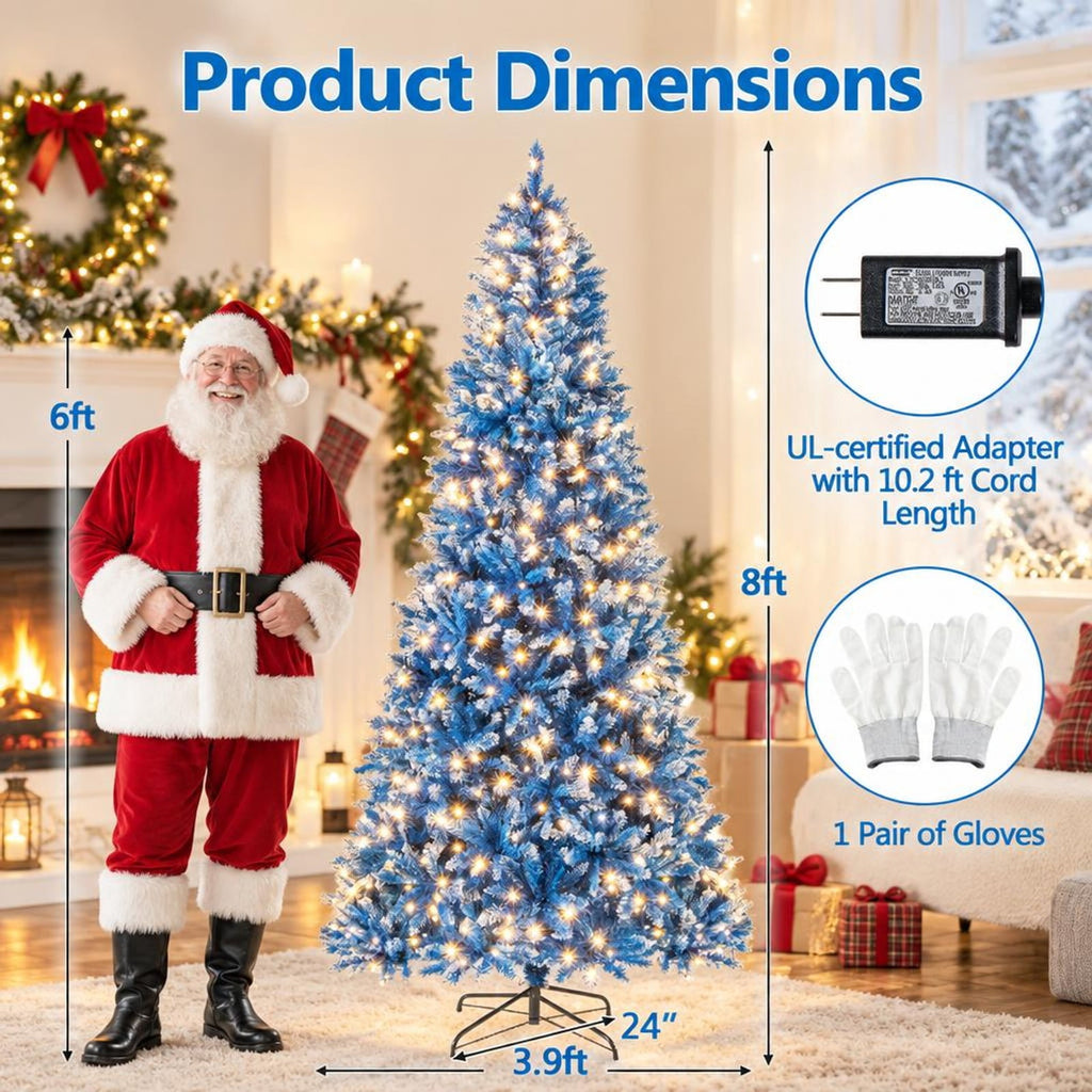 Airfind 6/7/8/9 FT Artificial Christmas Tree with 767 Snowy Branch Tips-8 FT, PVC Metal Frame, 3.1 x 6 ft Footprint, Blue