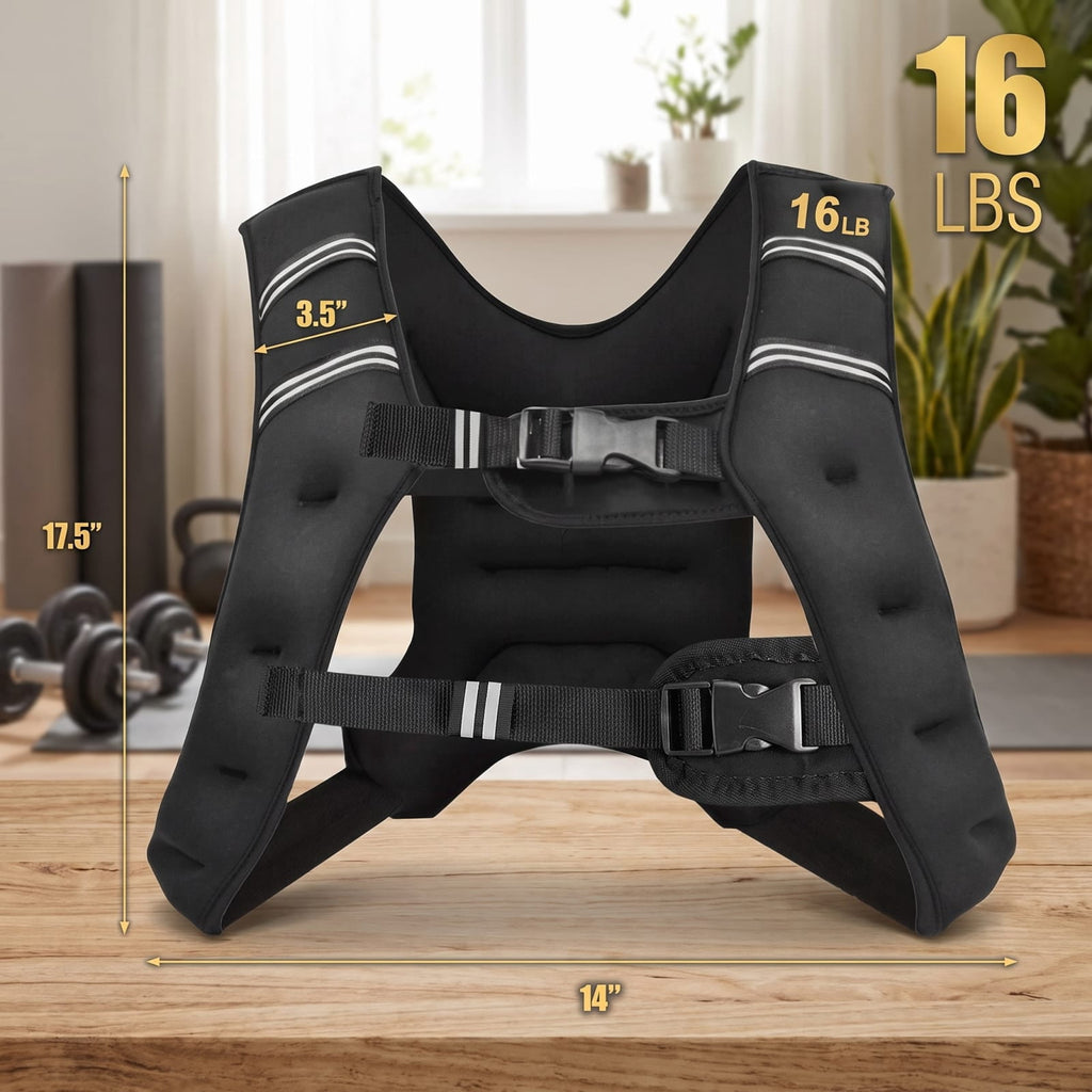 Airfind 16 LB Workout Weighted Vest with Adjustable Buckles and Reflective Strips for Running Walking and Strength Training, Black