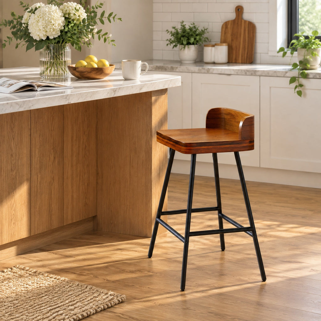 Airfind Set of 4 24 Inch Industrial Rubber Wood Bar Stool with Low Back Metal Legs and Footrest, 330 lbs Capacity, Rubber Wood Metal Frame, Unspecified