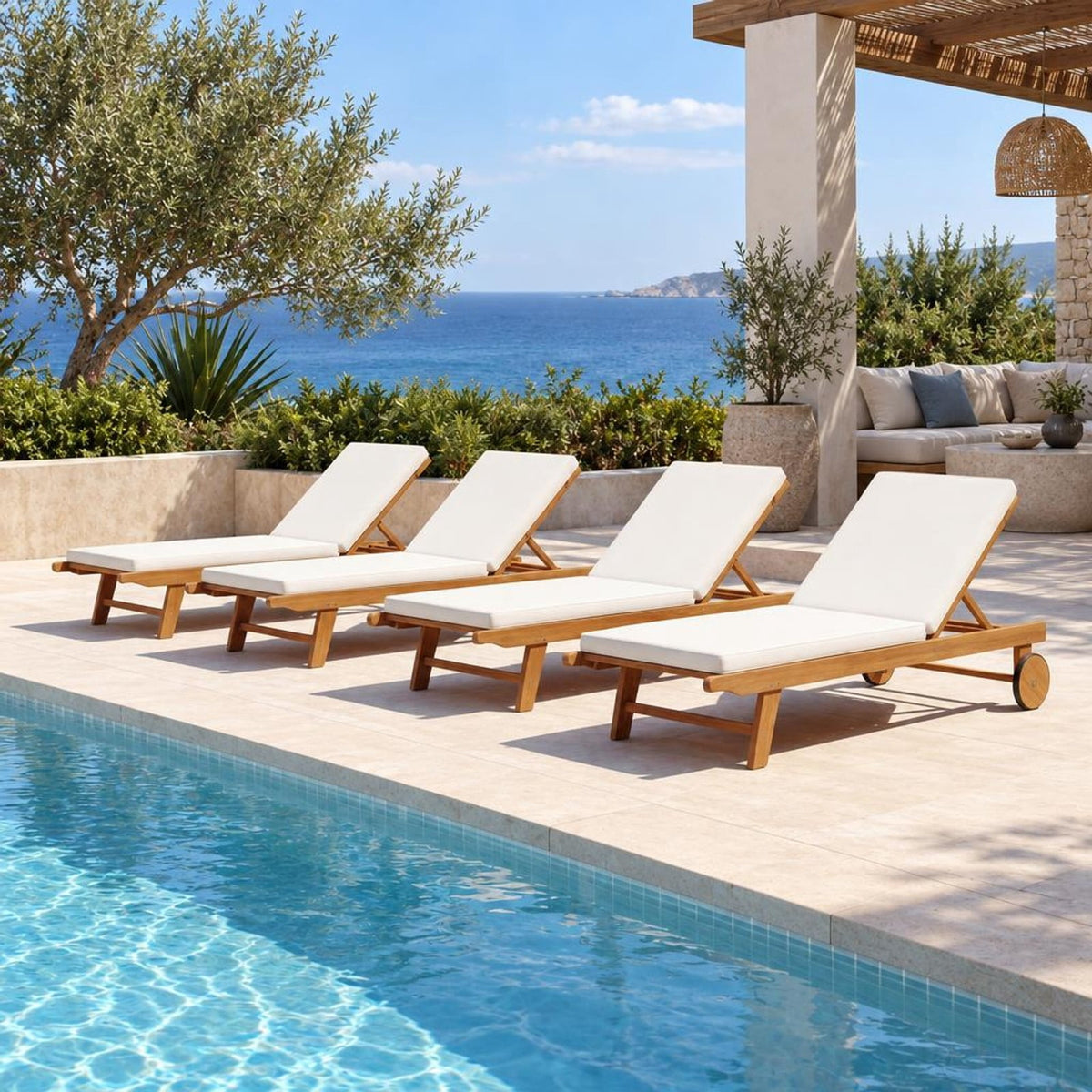 Airfind Patio Folding Eucalyptus Wood Chaise Lounge with 5, 400 lbs Capacity, Eucalyptus Wood Sponge Polyester Frame, Wood
