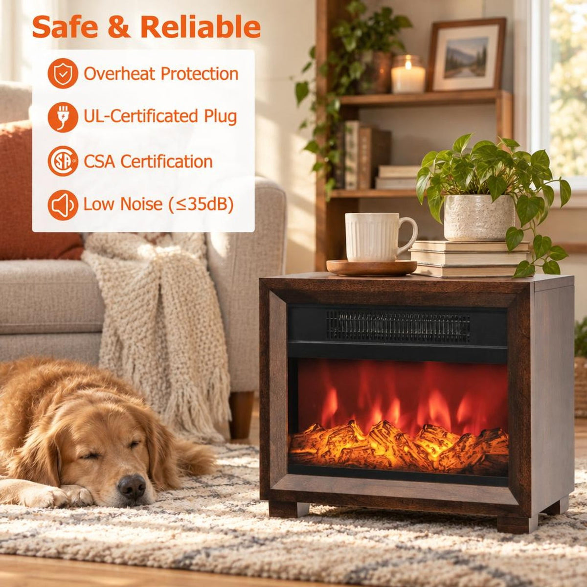 Airfind Mini Wooden Space Tabletop Fireplace with Realistic Flame Effect, MDF PB Metal Frame, Quiet Operation wont Disturb Your Relaxation, Brown