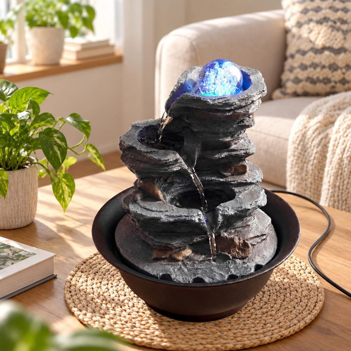 Airfind Tabletop Water Fountain with Rolling Crystal Ball and Color-Changing LED Light-C, PP Resin Fiberglass Style A Frame, 8.5 x 10.5 Footprint