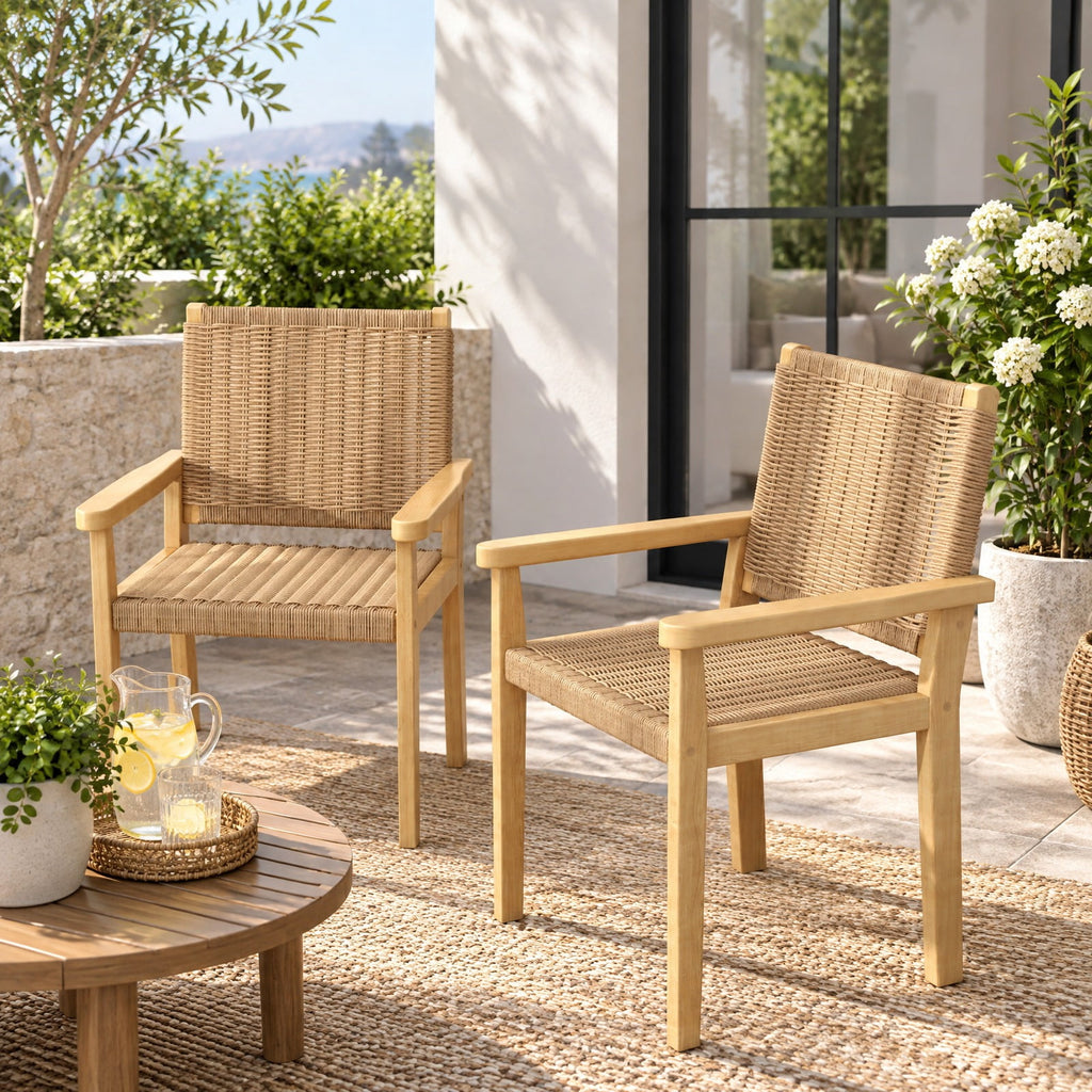 AIRFIND Dining Chairs Set of 2 with Woven Paper Rope Seats, Rubberwood Frames, Armrests and Foot Pads, 18.5 in Seat Height, Natural