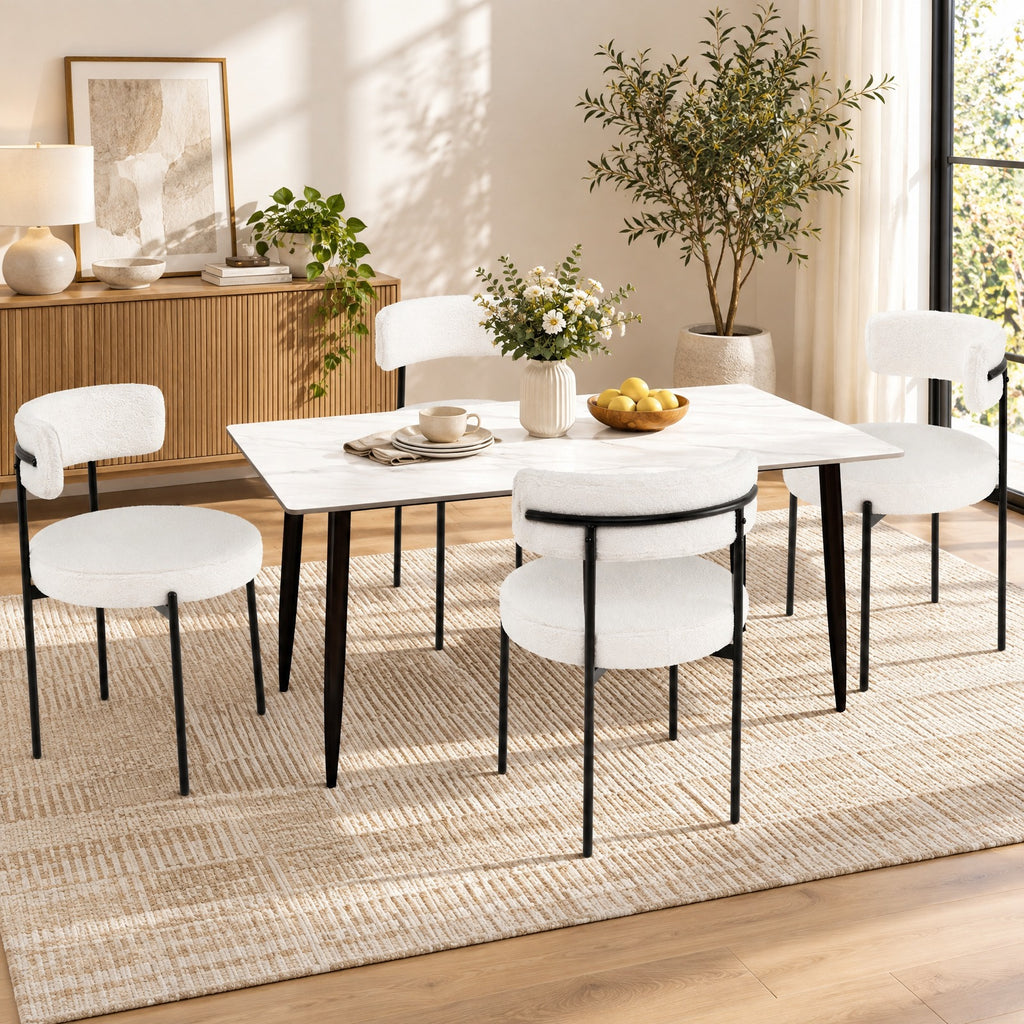 Airfind Boucle Dining Chair with Curved Backrest and Metal Legs Set of 2, Faux Sherpa Metal Sponge Frame, 20.5 x 20.5 x 31 Footprint, White