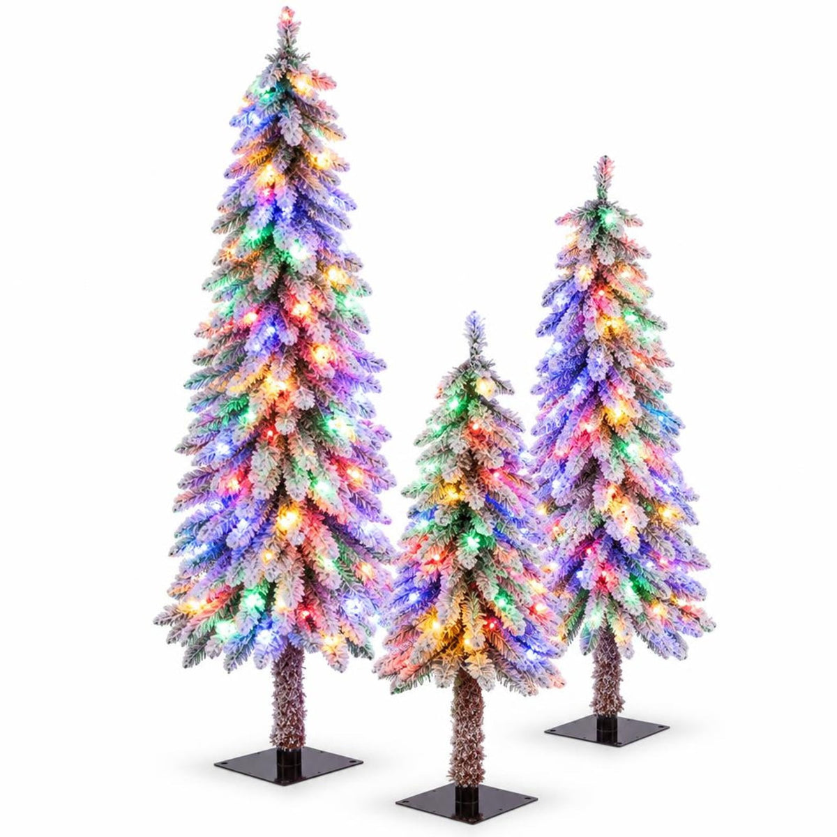 Airfind Artificial Christmas Tree Set of 3 with Snow, PVC Metal Tree Height 3 ft Tree Width 18in Base Frame, Green + White