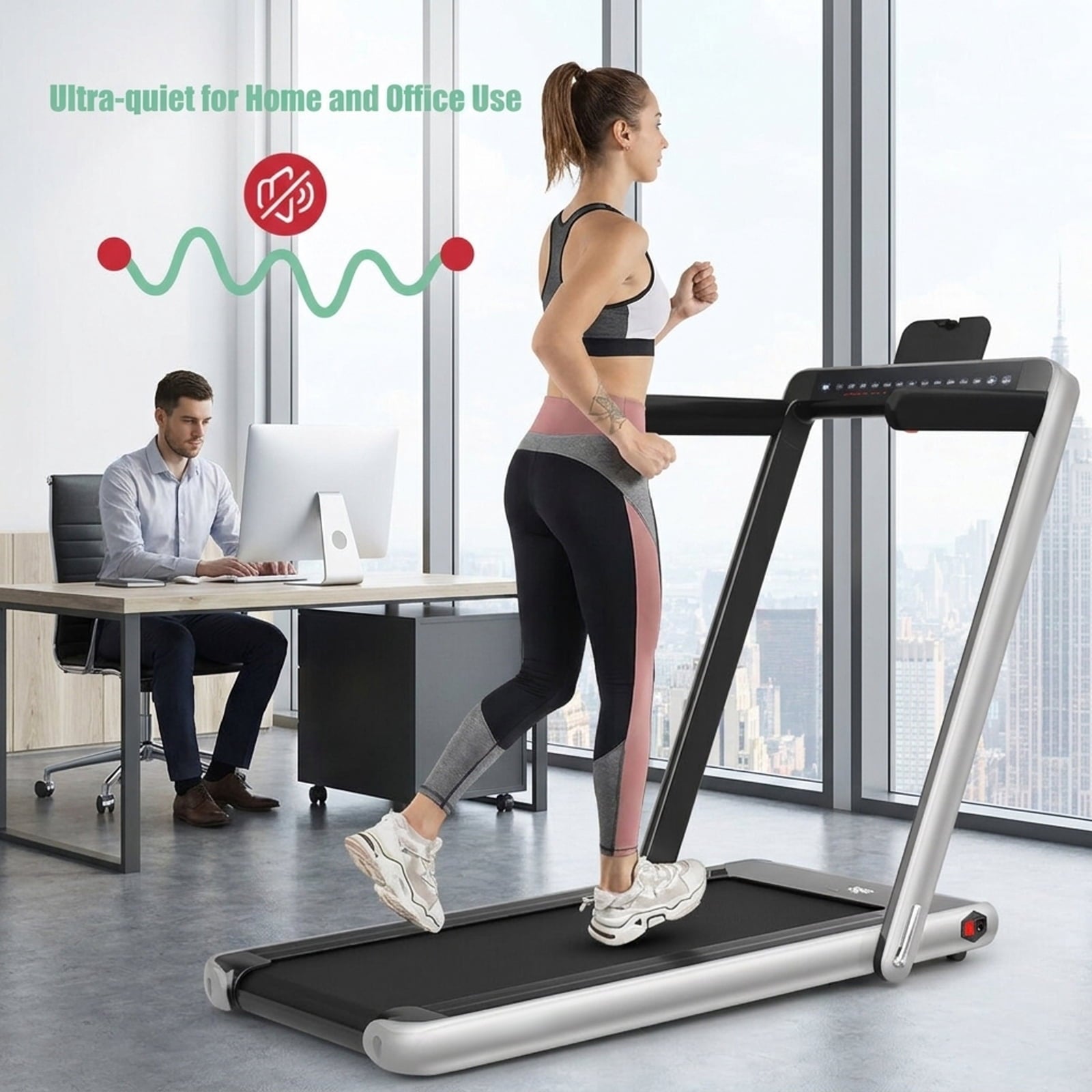 Airfind 2-in-1 Walk-to-Run Folding Treadmill, Silver