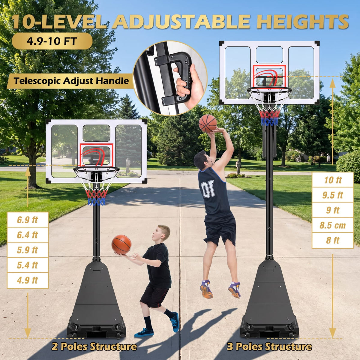Airfind Portable Basketball Hoop with 4.9 to 10 Foot Adjustable Height Shatterproof PC Backboard Rebounder and Ball Storage for Backyard, Black