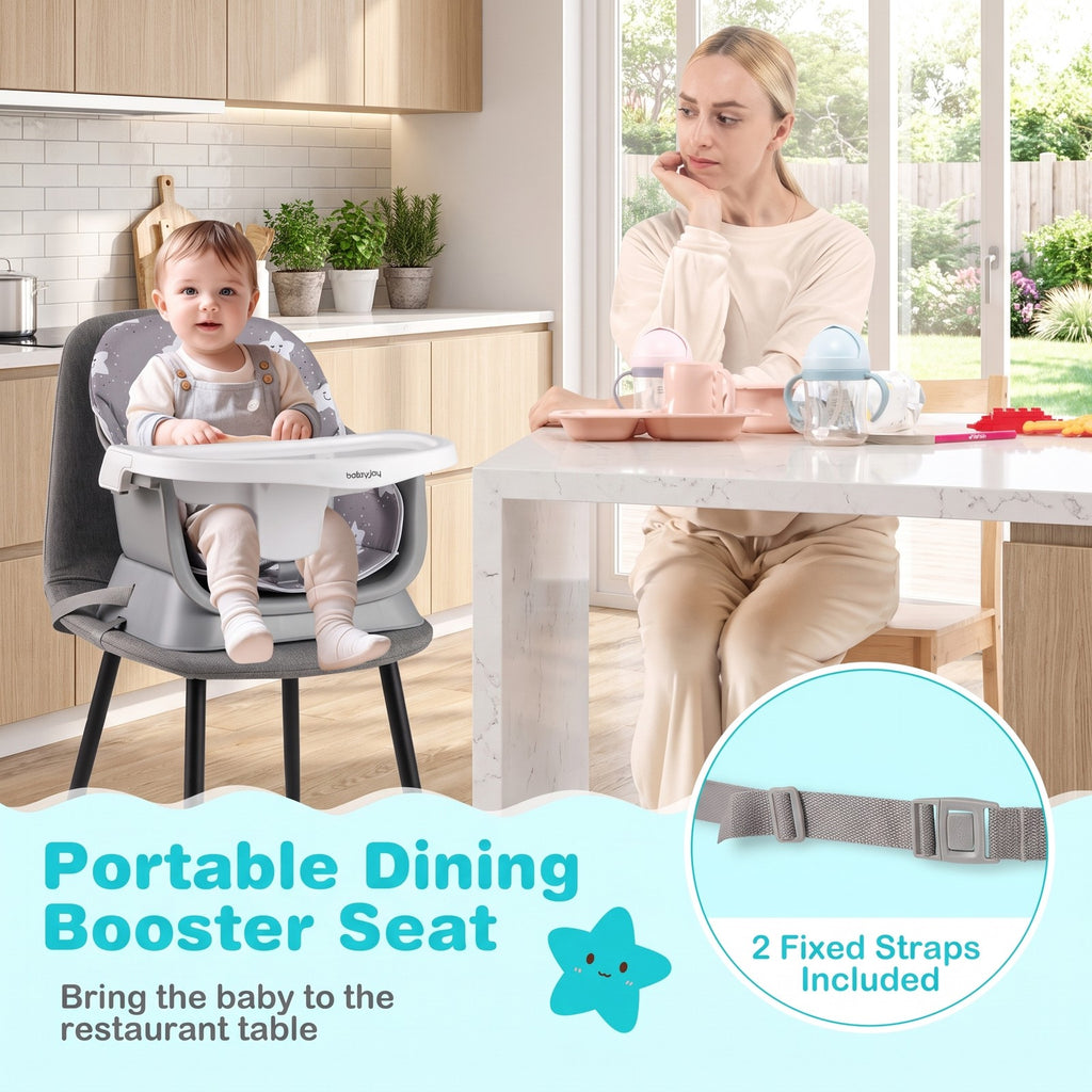 Airfind 16-in-1 Baby High Chair with Activity Center and Booster Seat for Babies and Toddlers, 44 lbs Capacity, Metal Frame, Grey