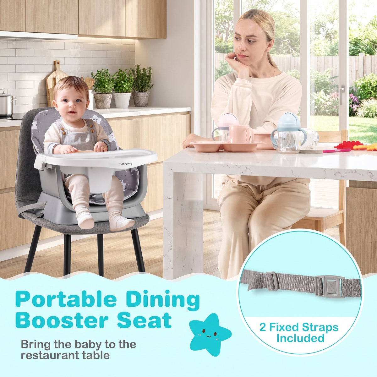 Airfind 16-in-1 Baby High Chair with Activity Center and Booster Seat for Babies and Toddlers, 44 lbs Capacity, Metal Frame, Grey