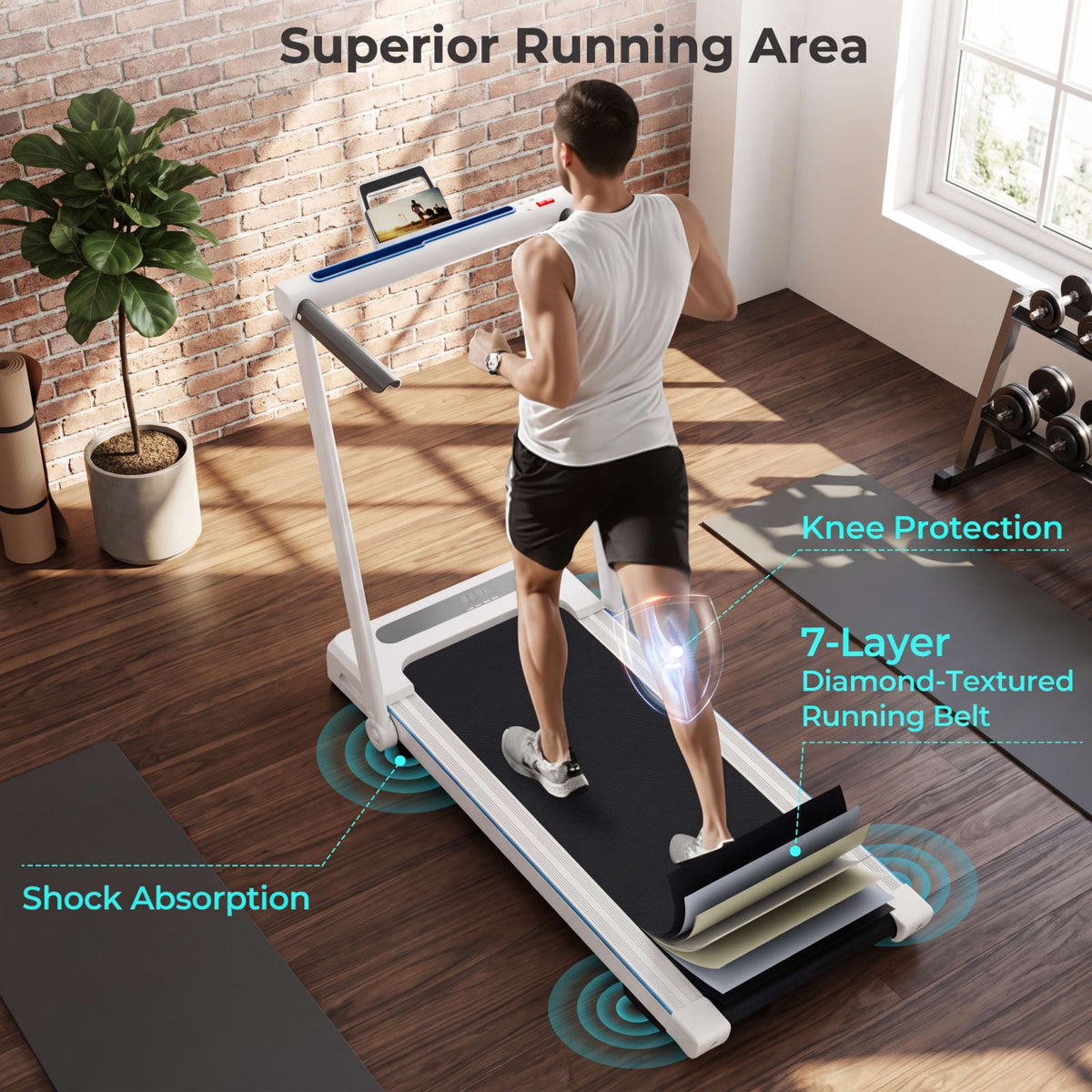 Airfind 3 in 1 Folding Treadmill with Removable Desk and LCD Display for Home Office Under Desk Walking and Jogging, White