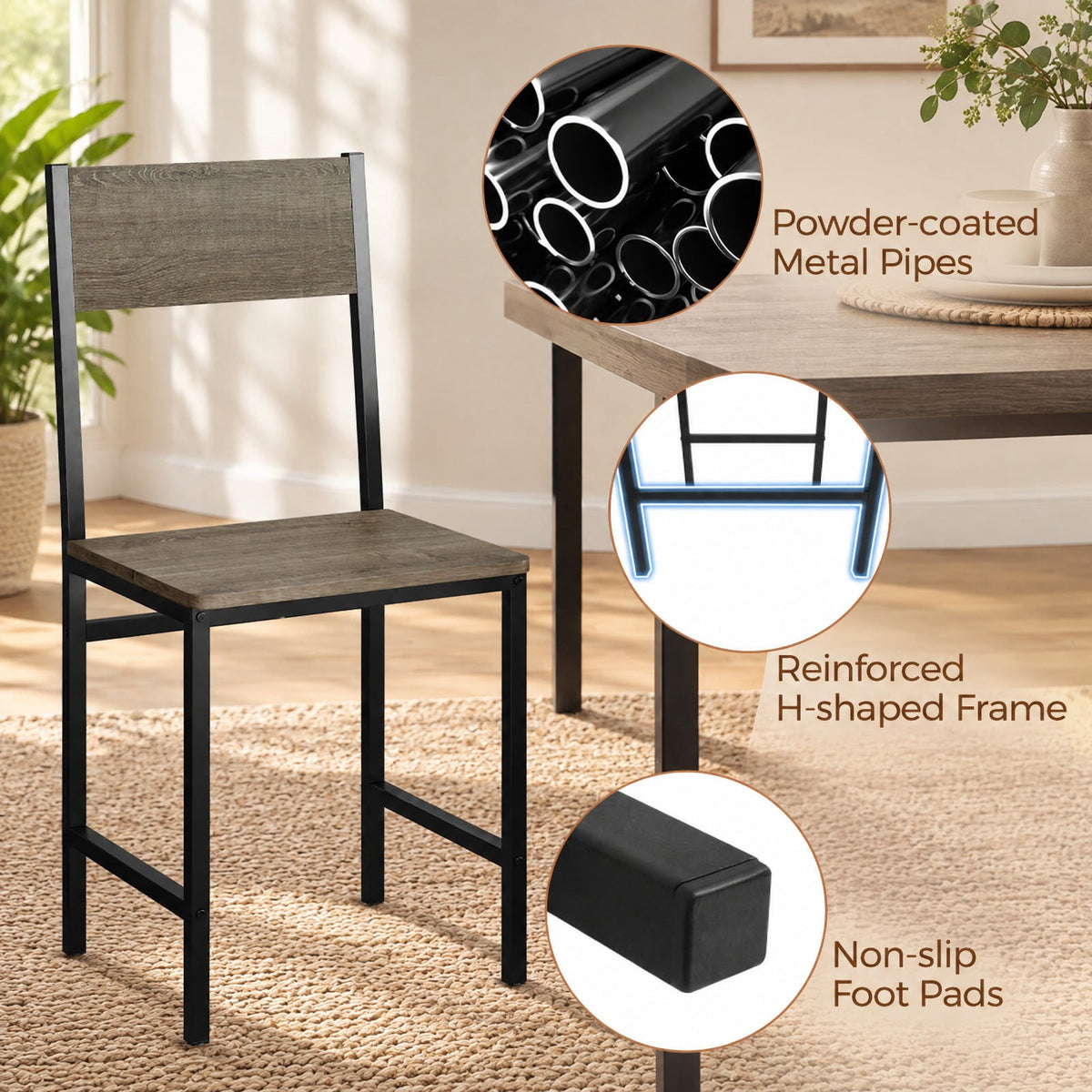 Airfind Set of 4 Dining Chairs with Metal Legs and Slanted Back, 300 lbs Capacity, Metal Engineered Wood Frame, 17.5 x 16 x 34 Footprint, Gray