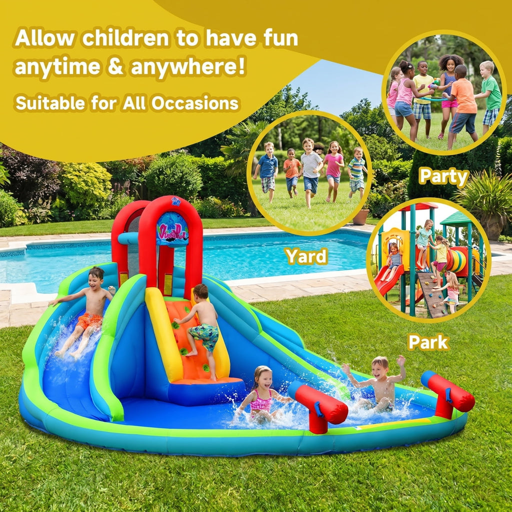 Airfind Inflatable Water Slide Bounce House with Upgraded Handrails, Dual Slides, Water Cannons, Climbing Wall, 216x212x116in for Kids 3-10