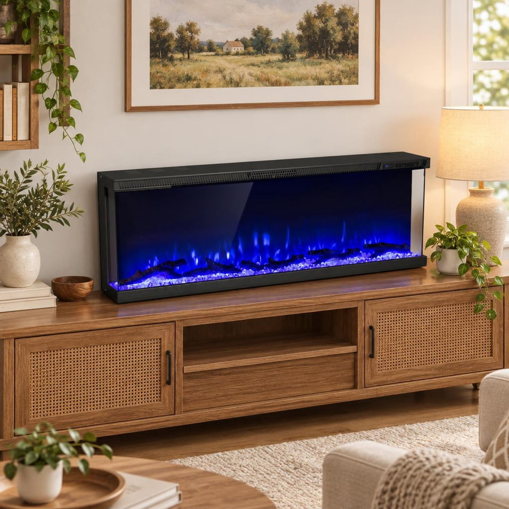 Airfind 36/40/50/60 Inch Wide 3-Sided Electric Fireplace Insert with Remote Control and 12 Flame Colors-50 Inch, Metal Tempered Glass Frame, Black