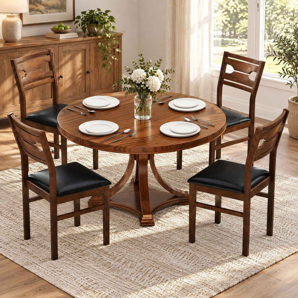 Airfind Wooden Dining Chair Set of 2 with PU Leather Padded Seat and Rubber Wood Frame, 285 lbs Capacity, Rubber Wood Frame, Walnut