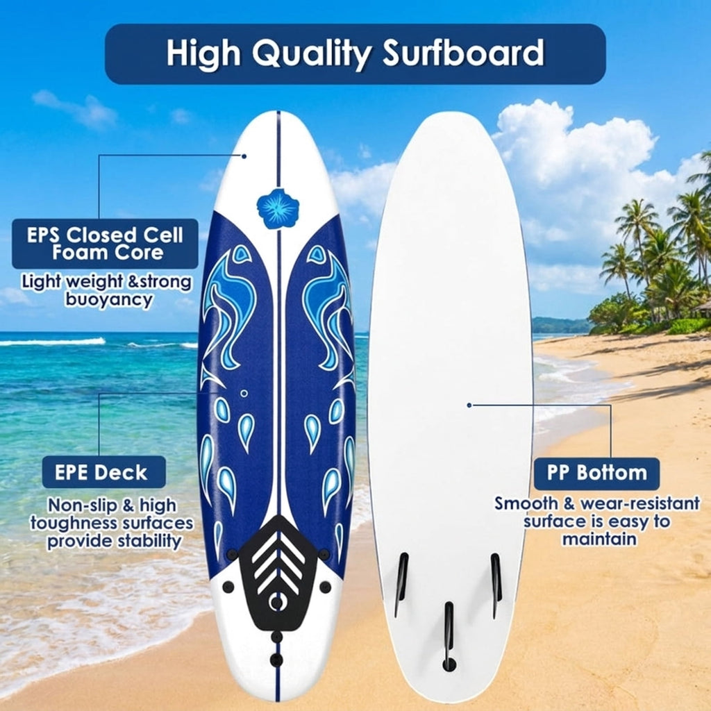 Airfind 6FT Foam Surfboard for Beginners, Adults Kids ¡ª 3 Detachable Thruster Fins, EPS Core, HDPE Slick Bottom, Leash Traction Pad Included (White)