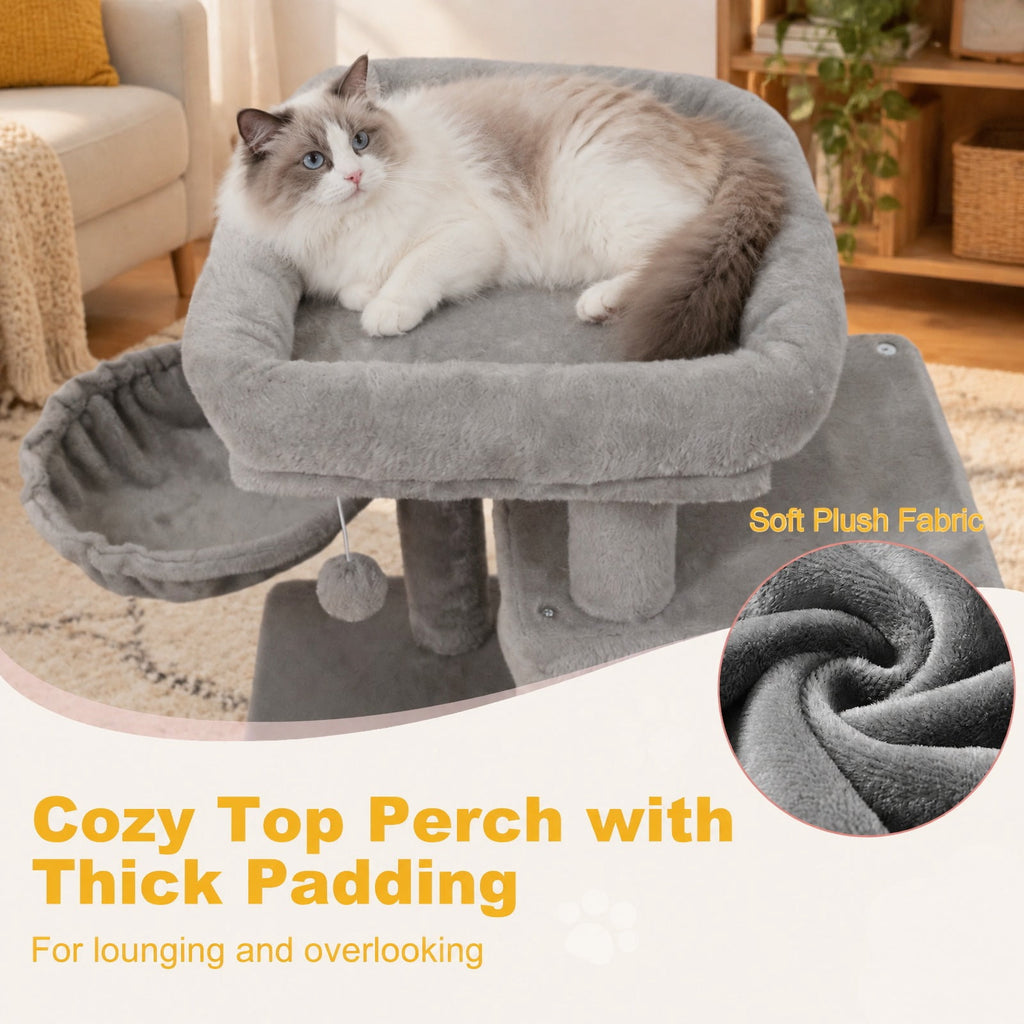 Airfind 33.5 Inch Cute Kitten Tower with 2-Tier Condo and Padded Top Perch, 22 lbs Capacity, Engineered Board Sisal Plush Fabric PP Polyester Frame