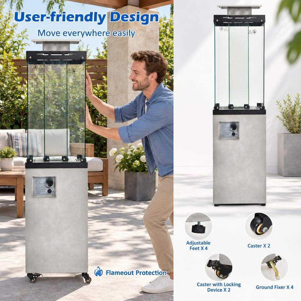 Airfind 41 000 BTU Propane Patio Heater with Metal Hood, 15.5 x 15.5 x 62 (L x W x H) Heat Output: 41 000 BTU Footprint, Gray