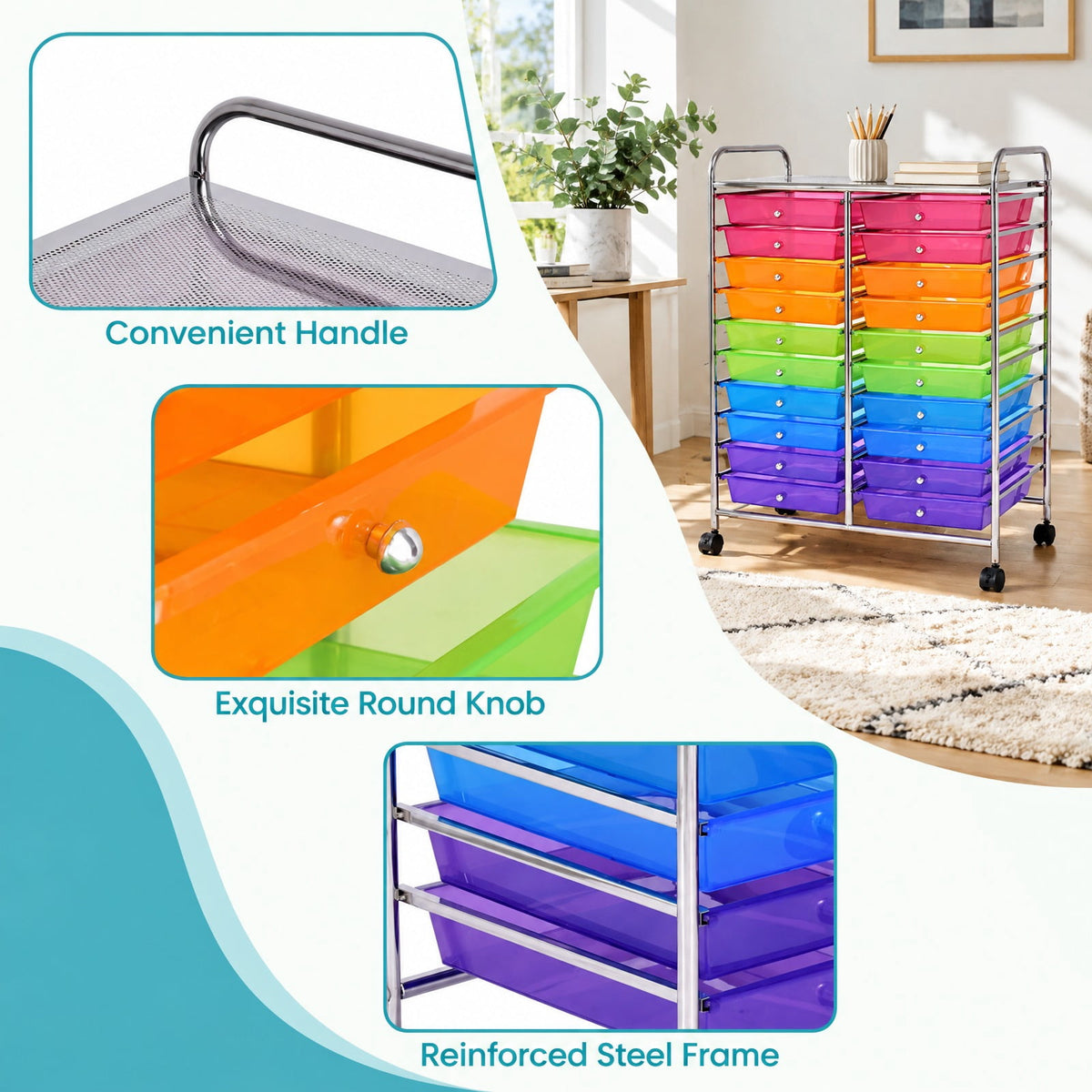 Airfind 20 Drawers Storage Rolling Cart Studio Organizer, Steel Frame, 25 Inch x15 Inch x 34 Inch Footprint, 20 removable drawers for storage and classify