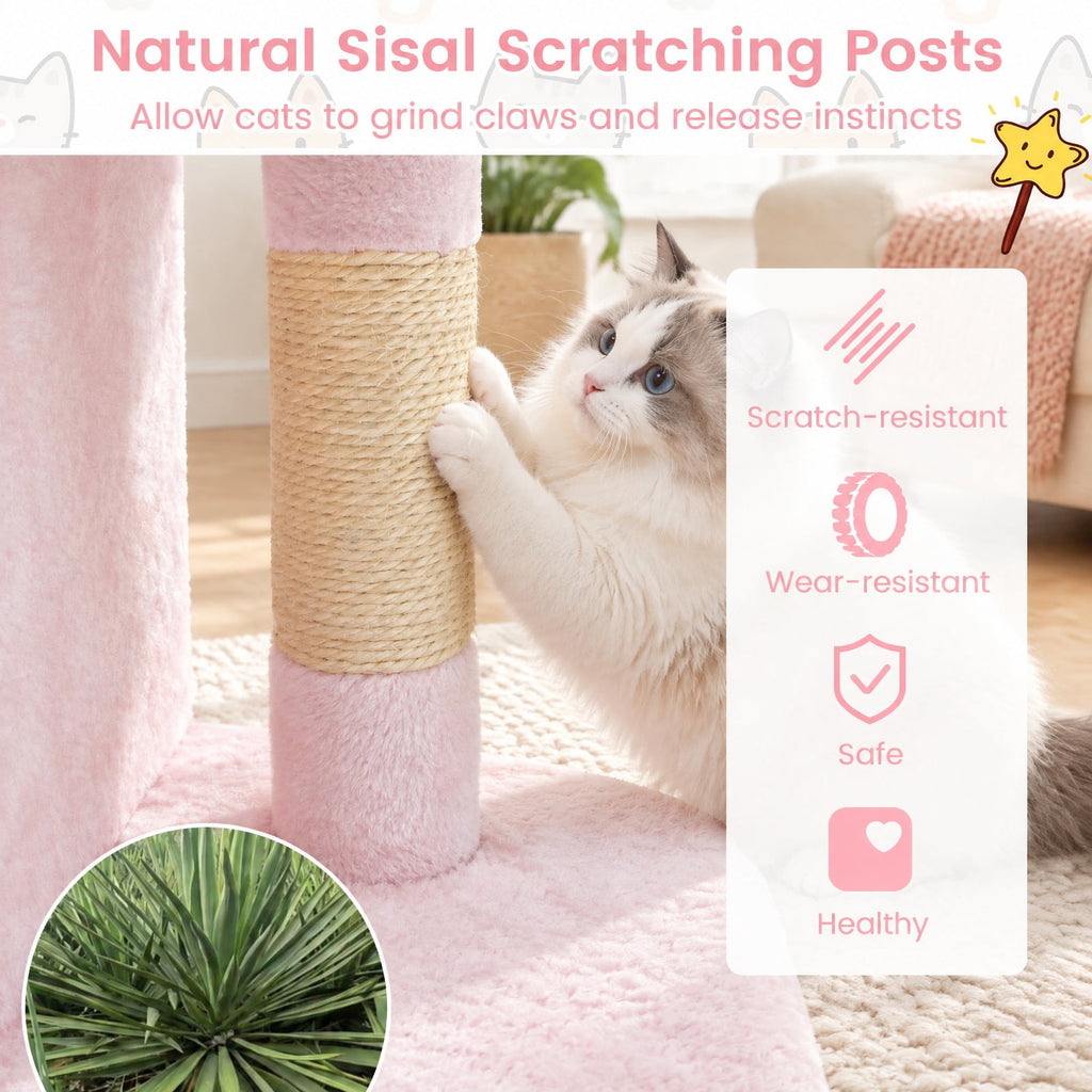 Airfind Modern Cat Tree Space-saving Cat Tower with Upholstered Perch and 2 Cat Condos, 22 lbs Capacity, 24 x 16 x 25.5 Condo Footprint, Pink