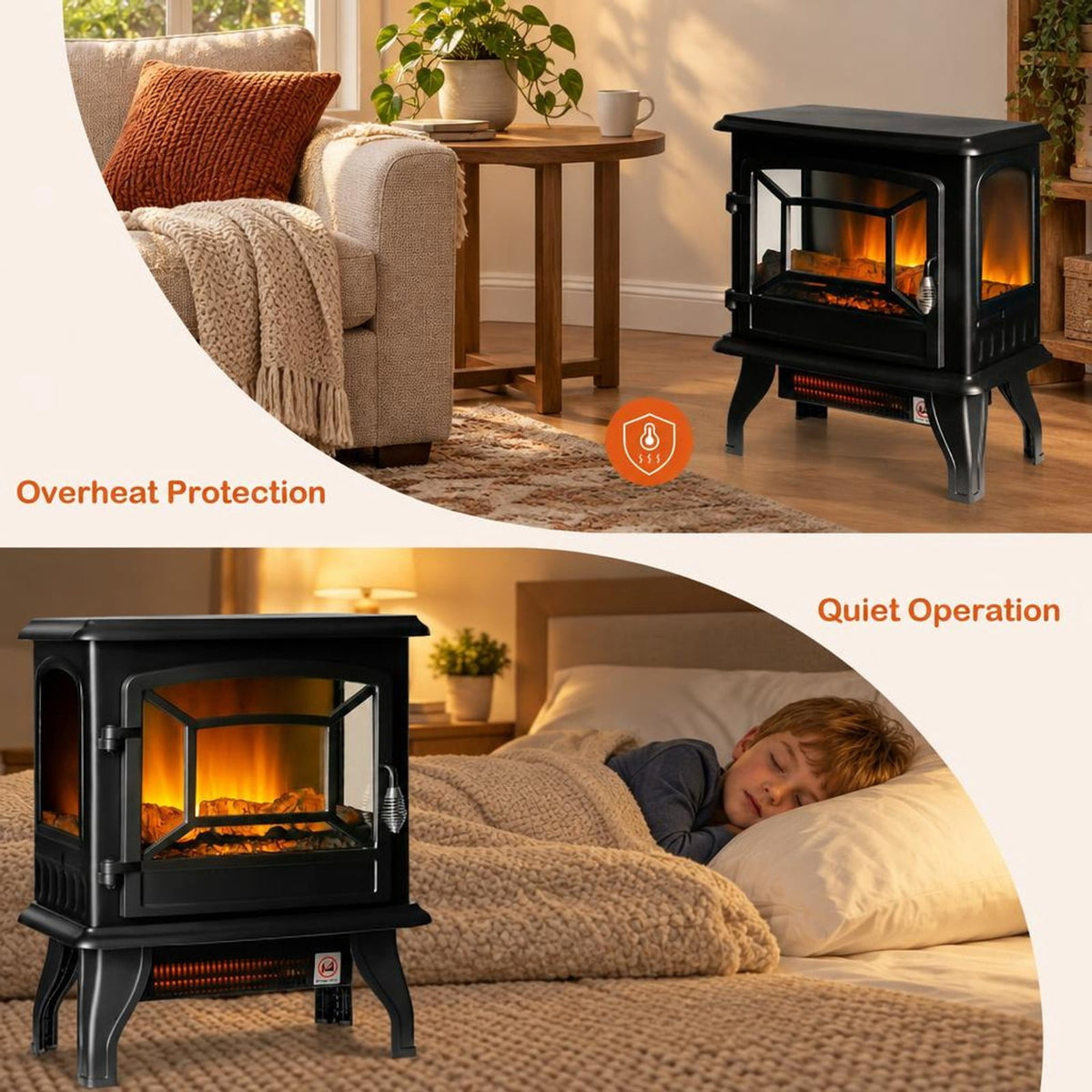 Airfind Freestanding Fireplace Heater featuring Realistic Dancing Flame Effect, 50 lbs Power Rating: 1400W Capacity, Steel Tempered Glass Frame, Black