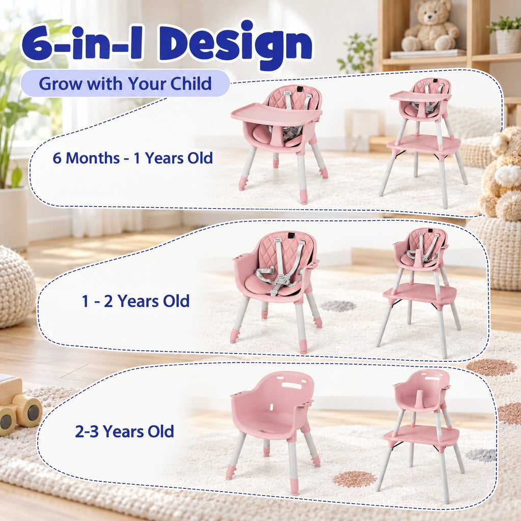 Airfind 4-in-1 Baby Convertible Toddler Table Chair Set with PU Cushion, 33 lbs Capacity, PU PP metal Frame, for 6-36 months, Pink