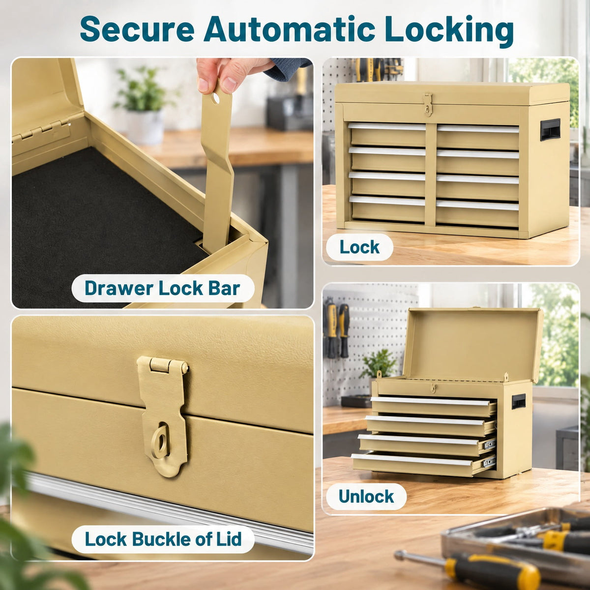 Airfind 2-in-1 Rolling Tool Chest with 5 Sliding Lockable Drawers, 220.5 lbs Capacity, Steel rubber-plastic synthetic Frame, Yellow