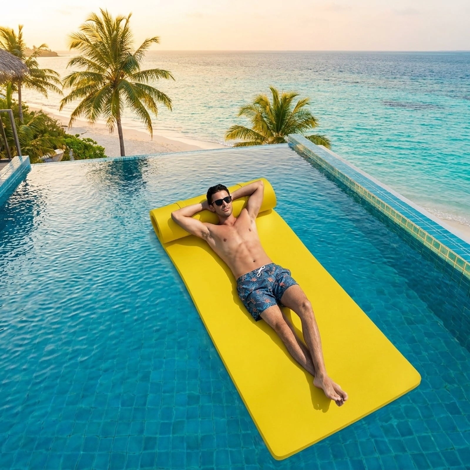 Airfind Triple-Layer Lake Float Pad with Roll-Up Storage, Yellow