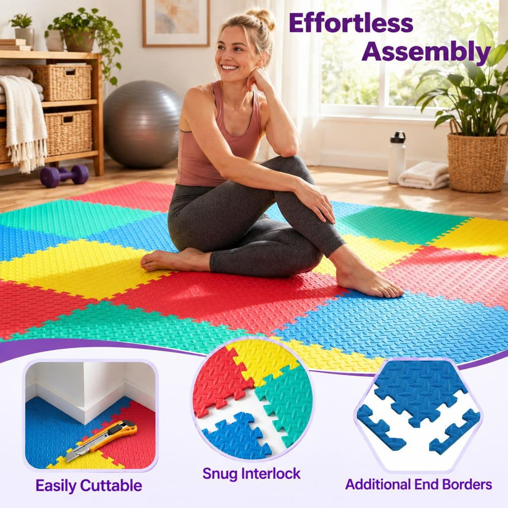 Airfind 12 Pieces Puzzle Interlocking Flooring Mat with Anti, EVA Frame, 25 x 25 x 0.5 Footprint, Black