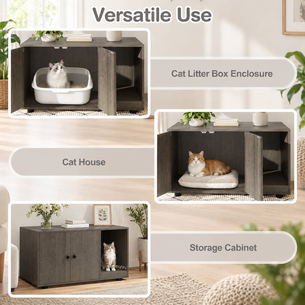 Airfind Wooden Cat Litter Box Enclosure Hidden Litter Box Furniture with Scratching Board, Engineered Board MDF Frame, Oak
