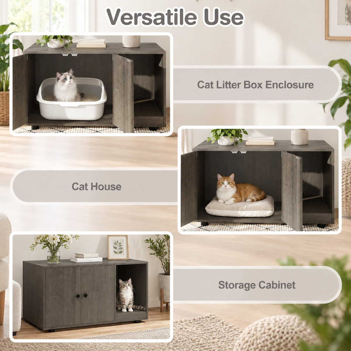 Airfind Wooden Cat Litter Box Enclosure Hidden Litter Box Furniture with Scratching Board, Engineered Board MDF Frame, Oak