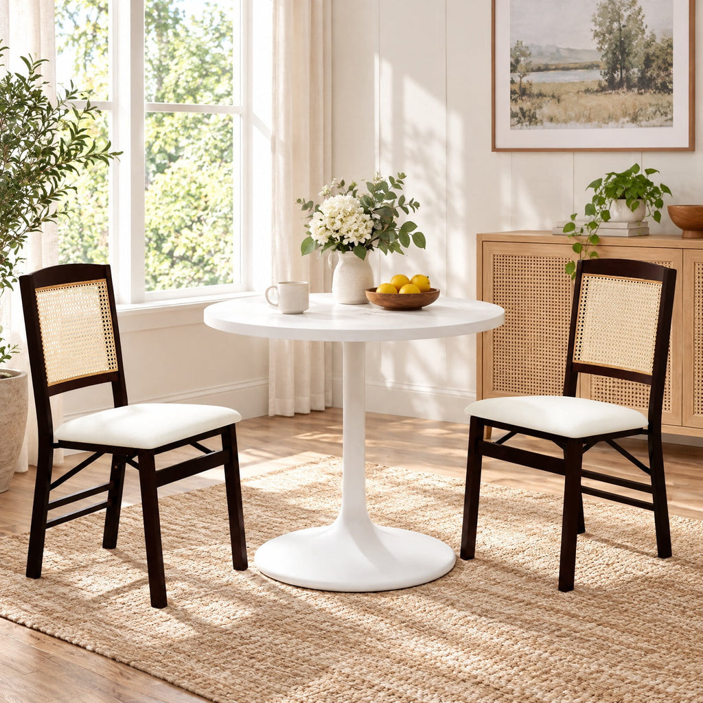 Airfind Folding Dining Chairs Set of 4 Rubber Wood Chairs with Linen Padded Seat, 400 Lbs Capacity, Rubber Wood PE Rattan Linen Fabric Sponge, Coffee