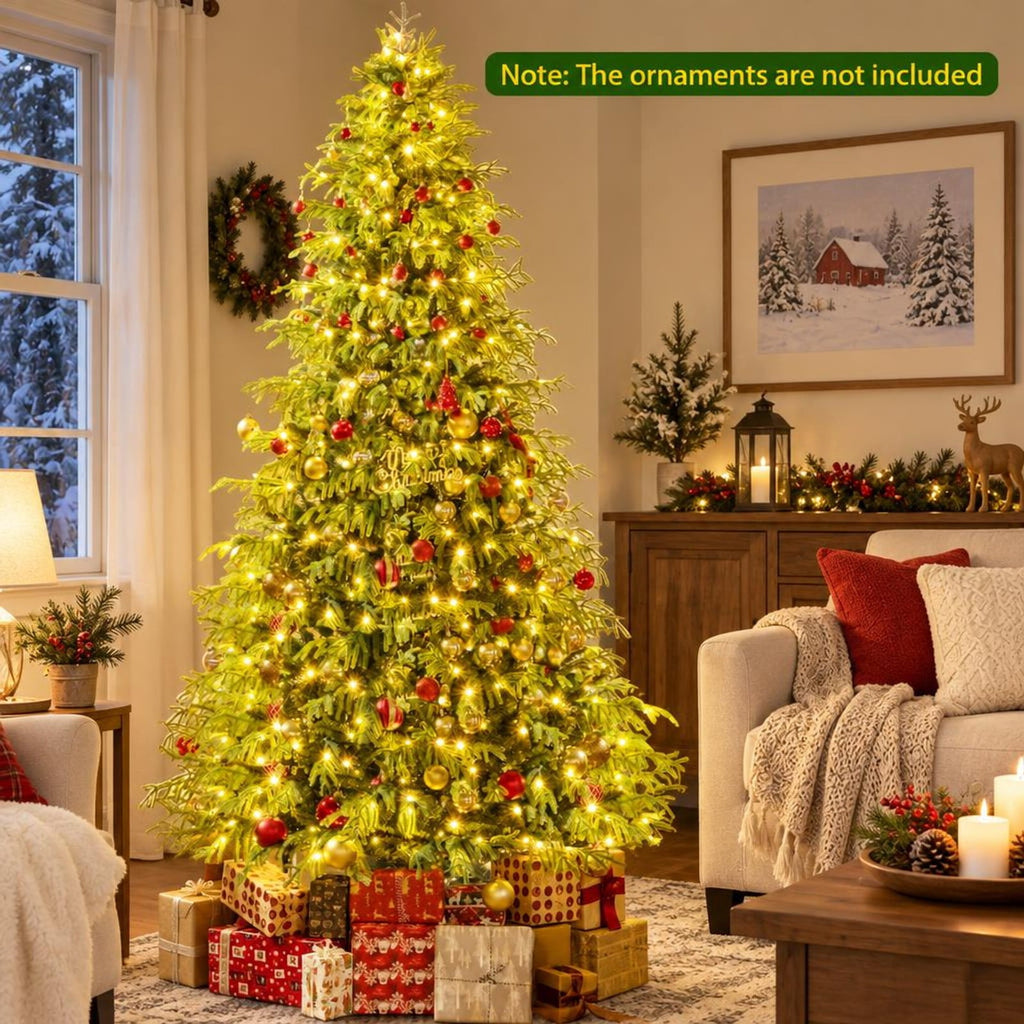 Airfind Artificial Christmas Tree with LED Lights and PVC Mixed Branch Tips-8 Feet, Green, Diameter of Stand 18 Inch /18 Inch /24 Inch