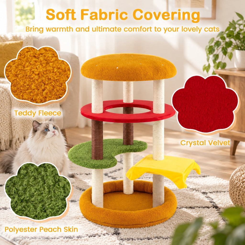 Airfind 42 Inch Tall Modern Cat Tree Multi-Level with Padded Perch and Cat Bed, 22 lbs Capacity, 24in x 42in (Dia. x H) Perch Footprint, Yellow