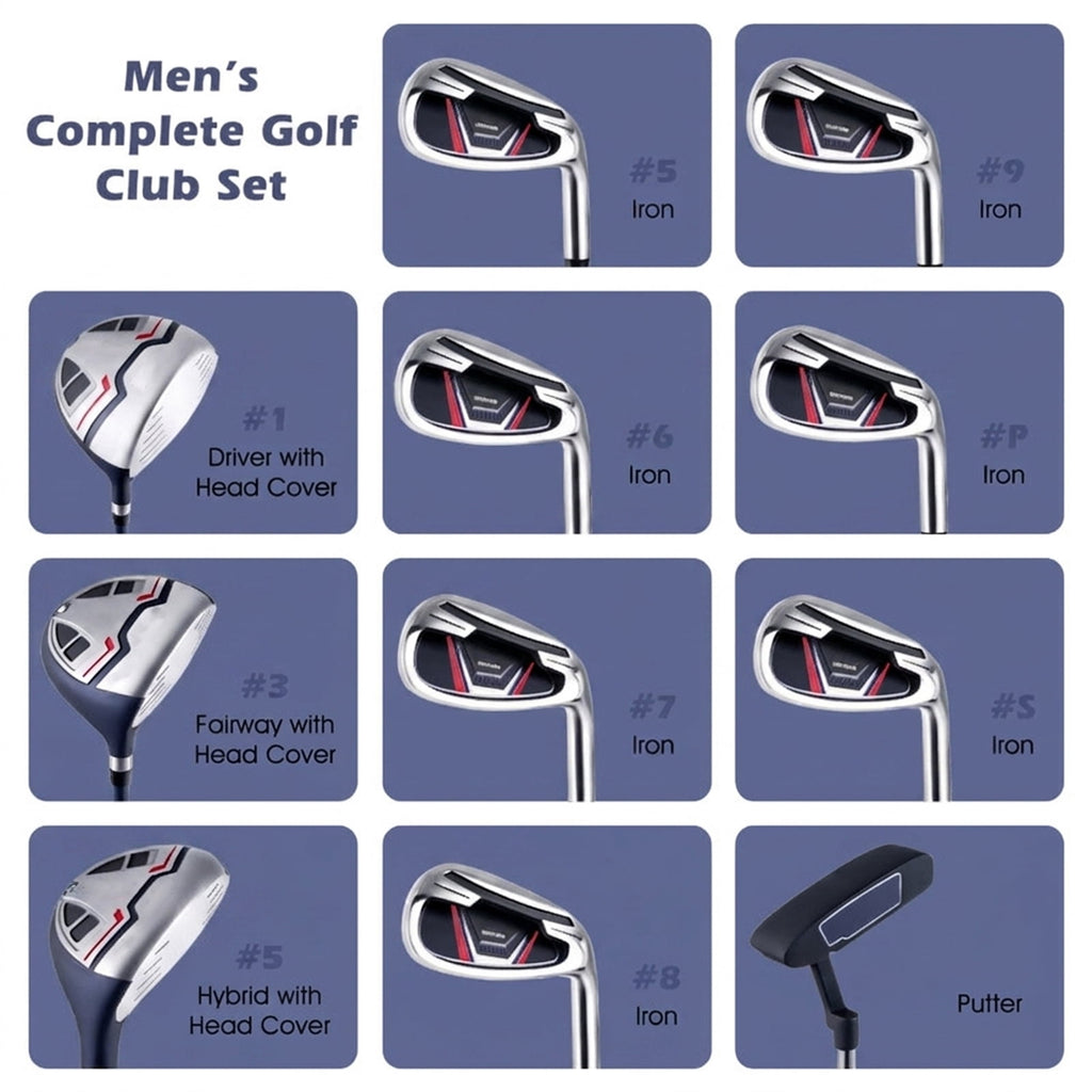 Airfind Junior Complete Golf Club Set for Ages 8-10 with 5 Pieces and Fiberglass Shafts Plus TPR Grip Handles and a Stand Bag as a Full Golf Club Set, Blue