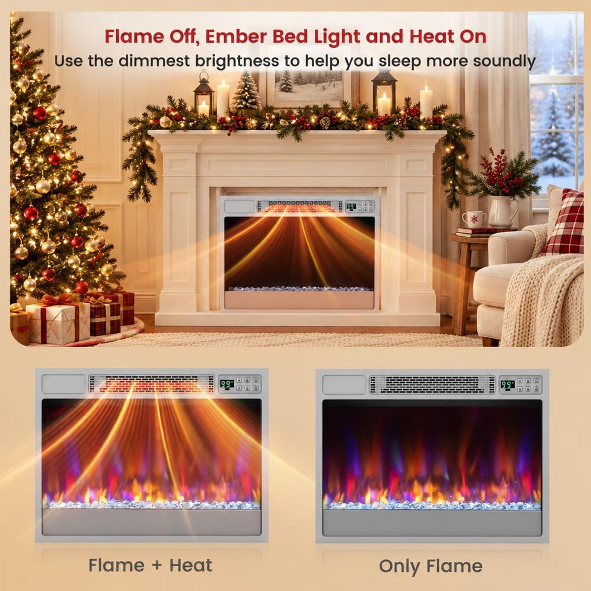 Airfind 23 Inch 1500W Recessed Electric Fireplace Insert with Remote Control, Metal Tempered Glass PS Frame, Silver