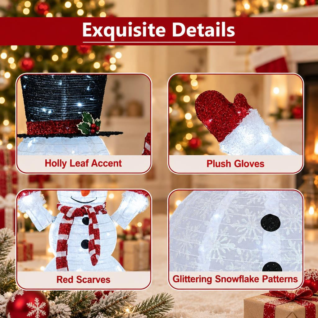 AIRFIND Pre Lit Snowman Decorations Set of 3, 3D Outdoor Christmas Display with Metal Frames and 270 LED Lights, Multi Color