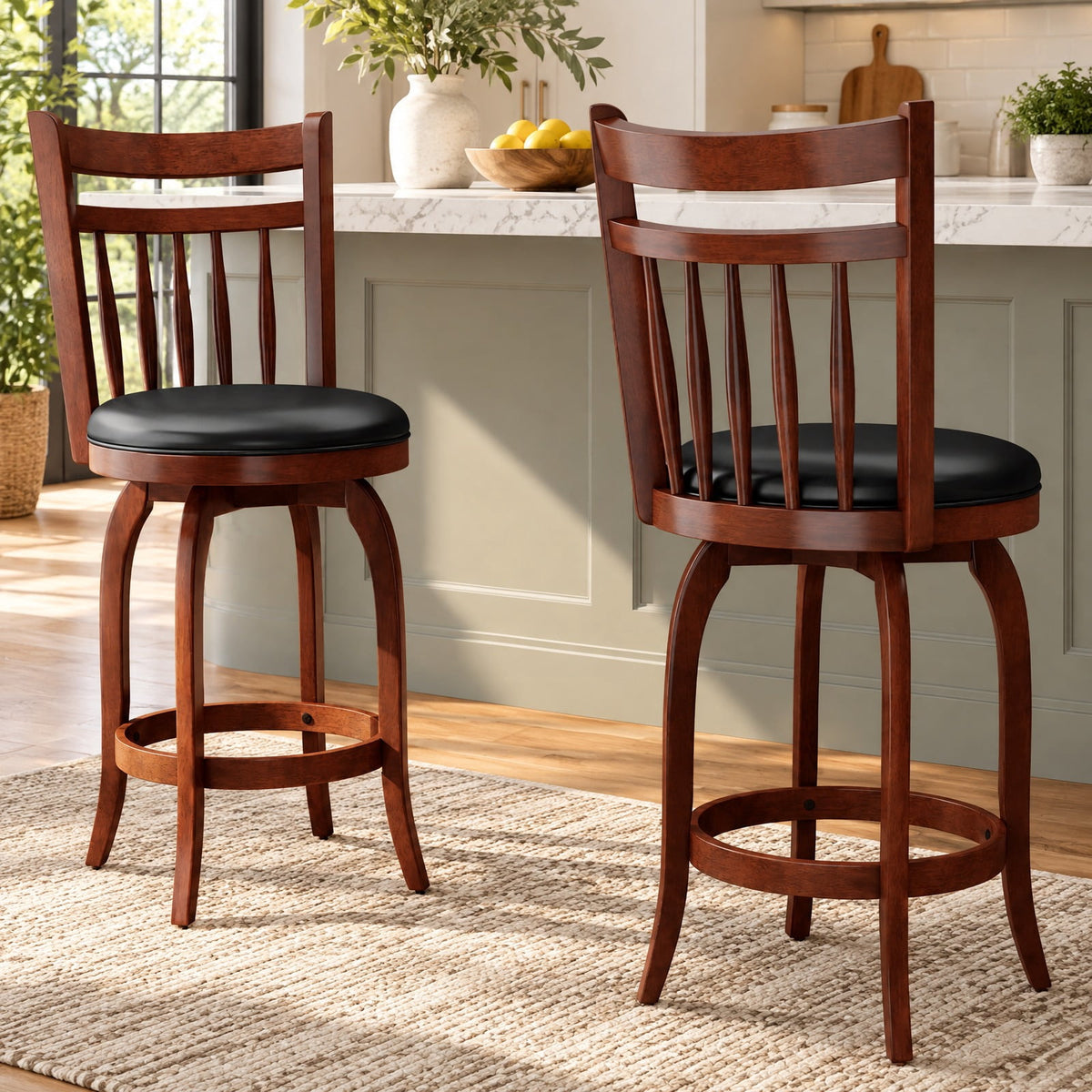 Airfind Swivel Bar Stools Set of 2 Counter Height Faux Leather Upholstered Barstools-24 Inches, 330 lbs Capacity, Expresso and Black