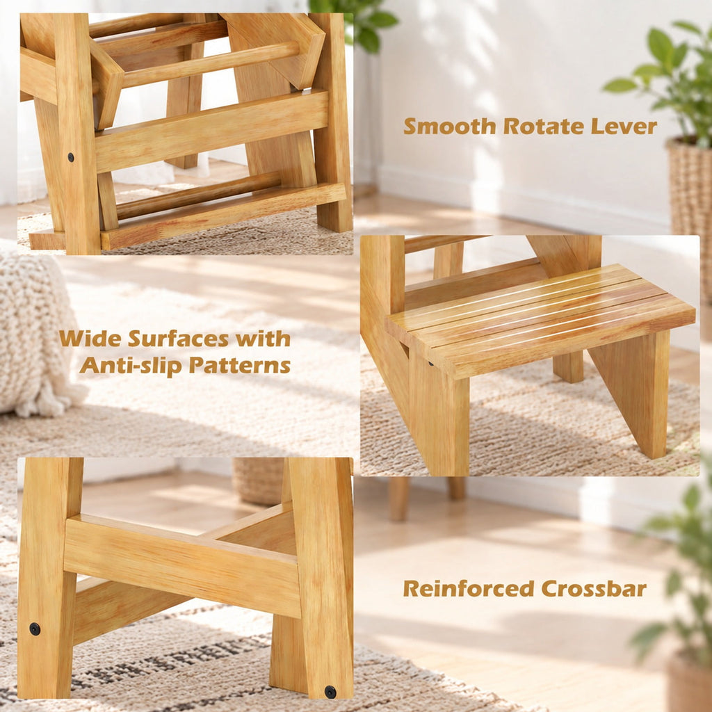 Airfind 3-in-1 Rubber Wood Step Stool with Convenient Handle, Rubber wood Frame, 22 x 16 x 24 Footprint, Natural