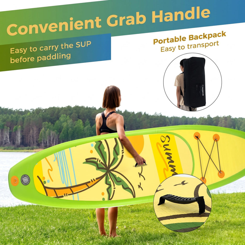 Airfind Inflatable Stand Up Paddle Board with 3 Fins and Telescoping Aluminum Paddle for Adults and All Skill Levels, Green and Yellow