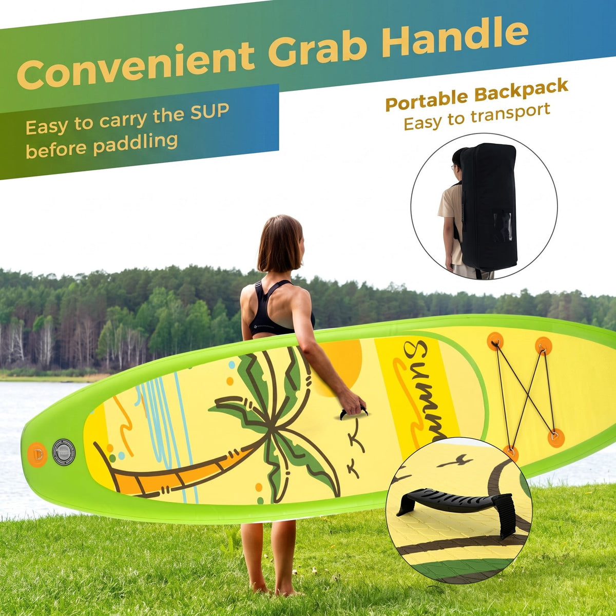 Airfind Inflatable Stand Up Paddle Board with 3 Fins and Telescoping Aluminum Paddle for Adults and All Skill Levels, Green and Yellow