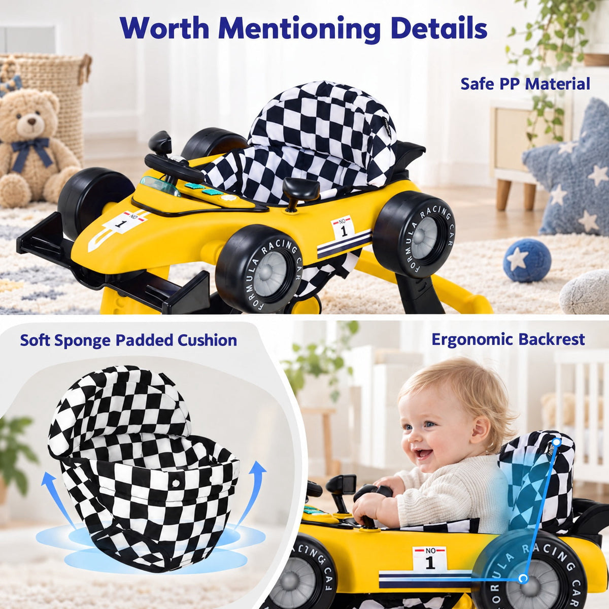 Airfind 4-in-1 Foldable Activity Push Walker with Adjustable Height, 25 lbs Capacity, PP polyester sponge Frame, 29 x 24 x 20/21/22 Footprint