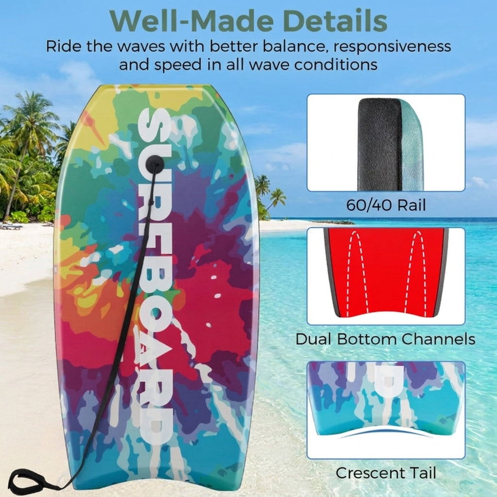 Airfind 37 Boogie Board with Wave Camo Graphic Deck ¡ª EPS Core, XPE Top, HDPE Slick Bottom, Crescent Tail, Coiled Wrist Leash