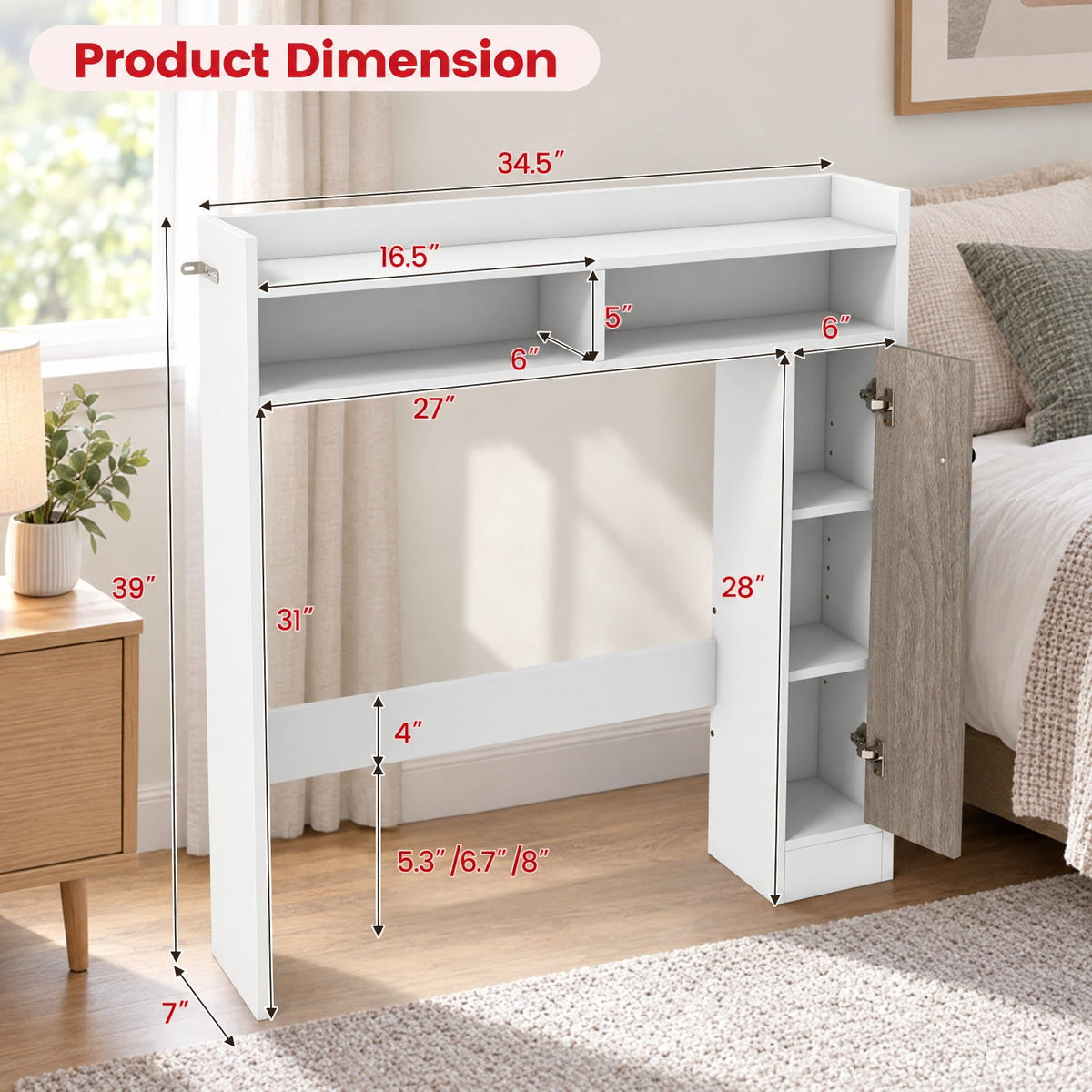 Airfind Bathroom Over the Toilet Floor Storage Organizer with Adjustable Shelves, 100 lbs Capacity, MDF Engineered Wood Frame, White