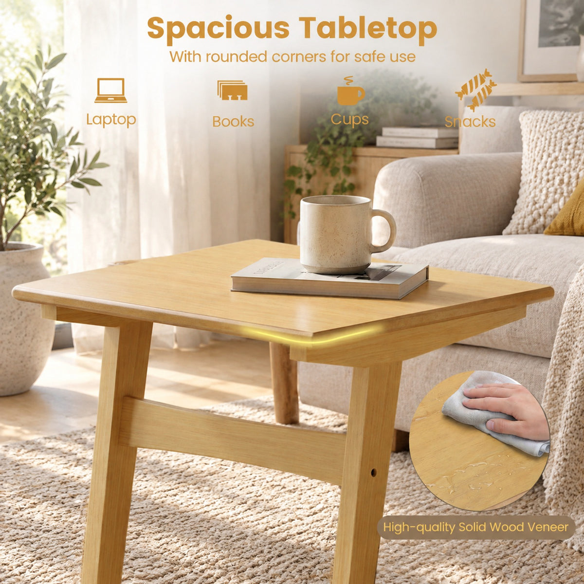 Airfind Set of 2 Wood Sofa Side Table C, 165 lbs Capacity, Rubber Wood MDF Frame, 20 x 18 x 24.5 Footprint, Wood