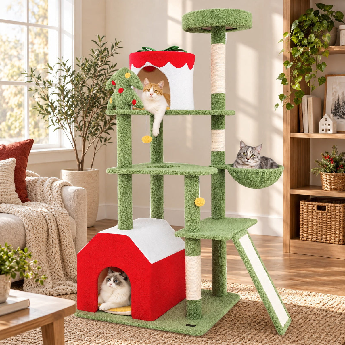Airfind 61 Inches Cute Christmas Cat Tree with Sisal Scratching Posts and 2 Condos, 22 lbsNet Weight 42.5 lbsBox Qty1(May vary by batch) Capacity